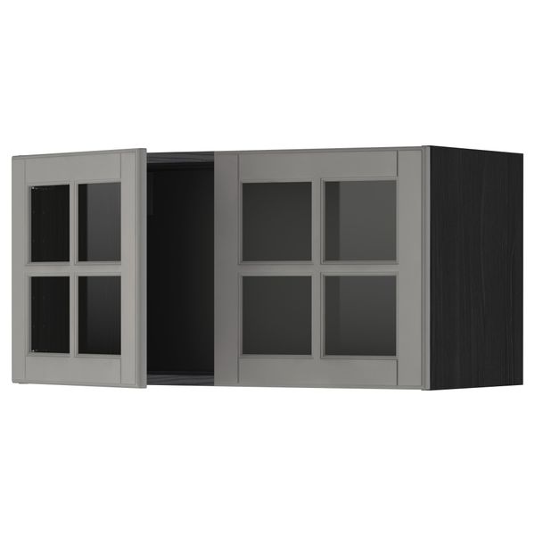 Навесной шкаф с 2 стеклянная дверями МЕТОД, черный, Будбин серый (80x40 см) - схема-чертеж с размерами