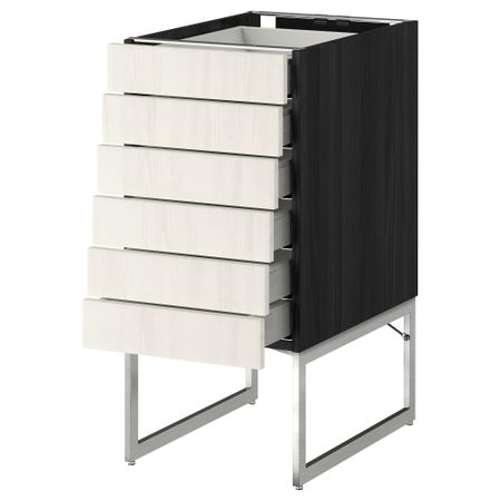 Напольный шкаф 6 фронтальных панелей, 6 нижних ящиков МЕТОД / МАКСИМЕРА, черный, Росдаль белый
