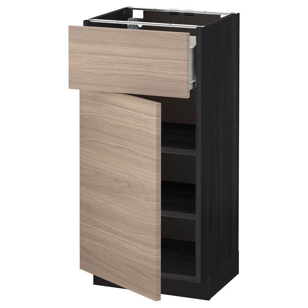 Напольный шкаф с ящиком, дверью МЕТОД / ФОРВАРА, черный, Брокхульт светло-серый - схема-чертеж с размерами