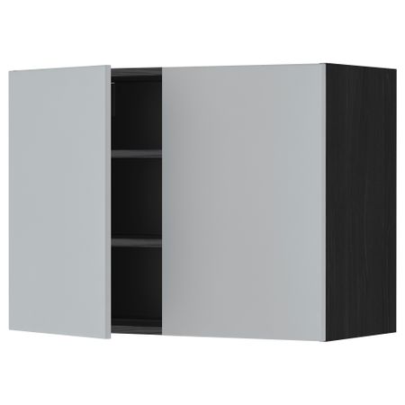 Навесной шкаф с полками, 2 дверцы МЕТОД, черный, Веддинге серый