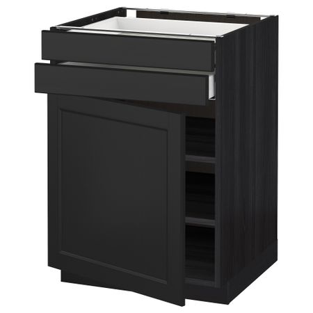 Напольный шкаф с дверцей, 2 ящиками МЕТОД / МАКСИМЕРА, черный, Лаксарби черно-коричневый