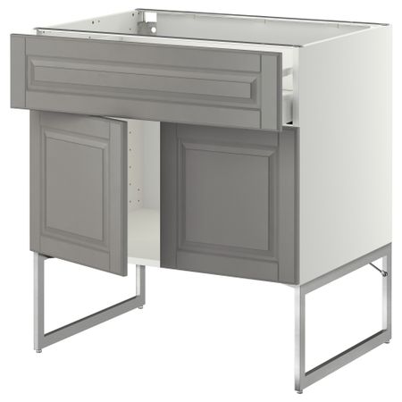 Напольный шкаф, полки, ящик, 2 двери МЕТОД / МАКСИМЕРА, белый, Будбин серый