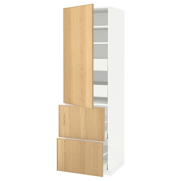 Высокий шкаф + полки/4ящ/двр/2фасада, белый/Экестад дуб 60x60x200 см IKEA METOD МЕТОД / MAXIMERA МАКСИМЕРА 193.591.26 - схема-чертеж с размерами