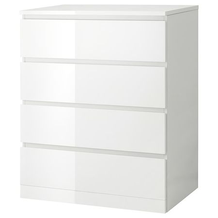 MALM Комод с 4 ящиками - глянцевый белый 80x100 см
