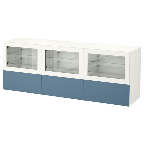 Тумба под ТВ, с дверцами и ящиками БЕСТО, белый Вальвикен, темно-синий прозрачное стекло (180x40x64 см) - фото 1