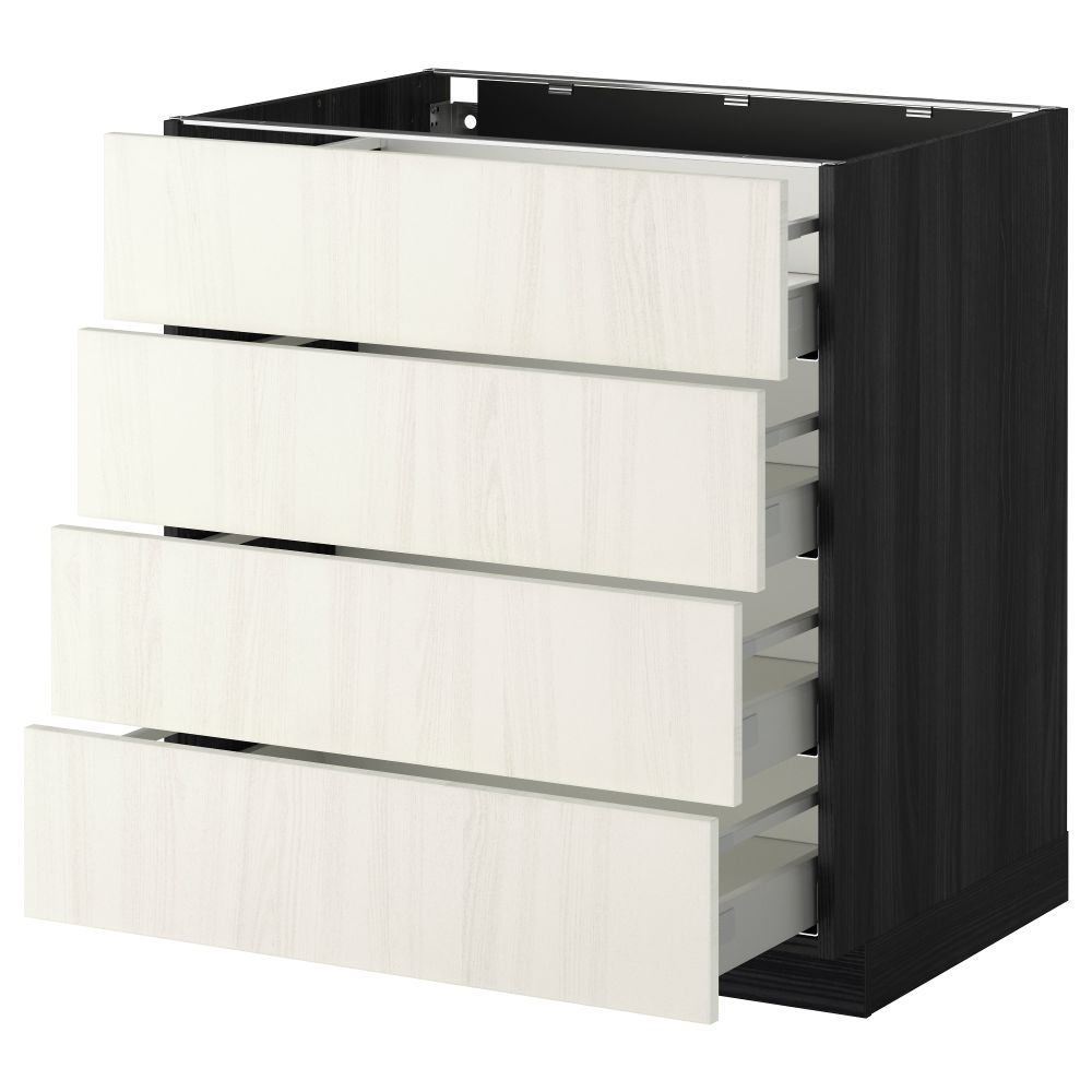 Напольный шкаф 4 фронтальных панели, 4 ящика МЕТОД / МАКСИМЕРА, черный, Росдаль белый - схема-чертеж с размерами