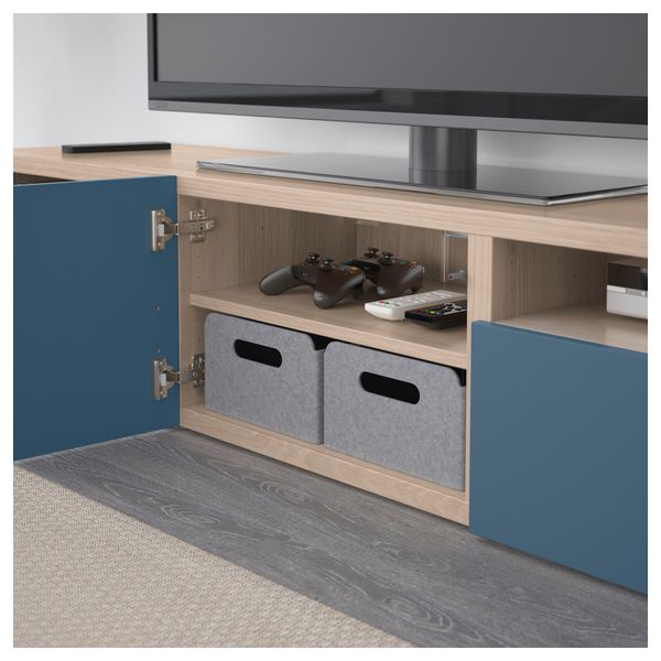Тумба для ТВ с ящиками БЕСТО, под беленый дуб, Вальвикен темно-синий (180x40x38 см) - фото 3