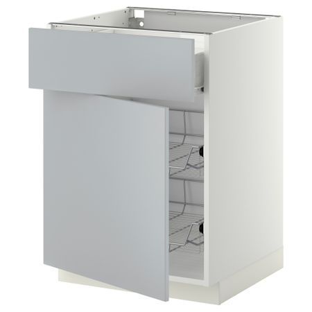 Напольный шкаф с проволочной корзиной, ящиком, дверью МЕТОД / ФОРВАРА, белый, Веддинге серый
