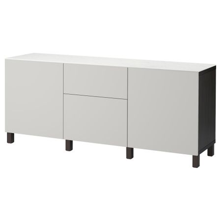 Комбинация для хранения с дверцами, ящиками БЕСТО, черно-коричневый, Лаппвикен светло-серый (180x42x74 см)