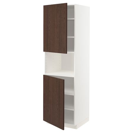 Высокий шкаф для/СВЧ, 2 дверцы/полки, белый/Синарп коричневый 60x60x200 см IKEA METOD МЕТОД 294.473.83