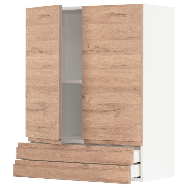 Навесной шкаф/2дверцы/2ящика, белый/Воксторп под дуб 80x100 см IKEA METOD МЕТОД / MAXIMERA МАКСИМЕРА 894.142.66 - схема-чертеж с размерами