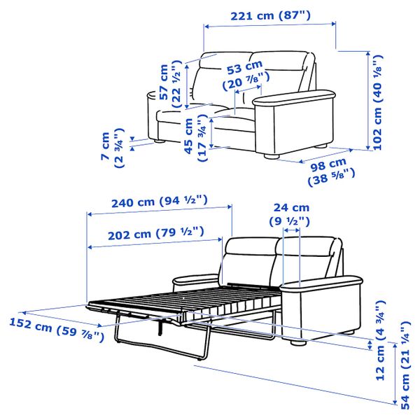 2-местный диван-кровать, Гранн/Бумстад золотисто-коричневый IKEA LIDHULT ЛИДГУЛЬТ 492.660.17 - схема-чертеж с размерами