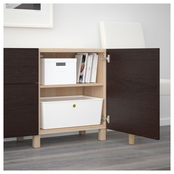 Комбинация для хранения с ящиками БЕСТО, под беленый дуб, Инвикен черно-коричневый (180x40x74 см) - схема-чертеж с размерами