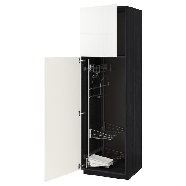 Высокий шкаф с отделением для аксессуаров, для уборки МЕТОД, черный, Рингульт белый - схема-чертеж с размерами