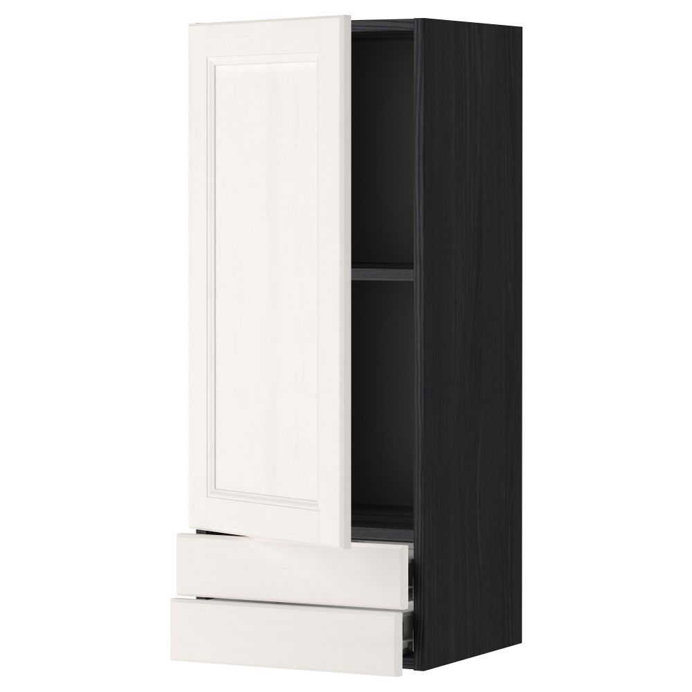 Навесной шкаф с дверцей, 2 ящика МЕТОД / ФОРВАРА, черный, Лаксарби белый - фото 1