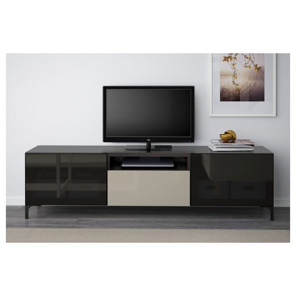 Тумба под ТВ БЕСТО, черно-коричневый, Сельсвикен глянцевый/бежевый/дымчатое стекло (180x40x48 см) - фото 2