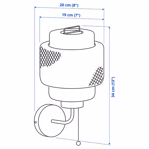 SINNERLIG Бра - бамбук/ручная работа - схема-чертеж с размерами