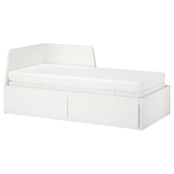 Кушетка с 2 матрасами, 2 ящиками, белый/осванг жесткий 80x200 см IKEA FLEKKE ФЛЕККЕ 594.280.81 - фото 1