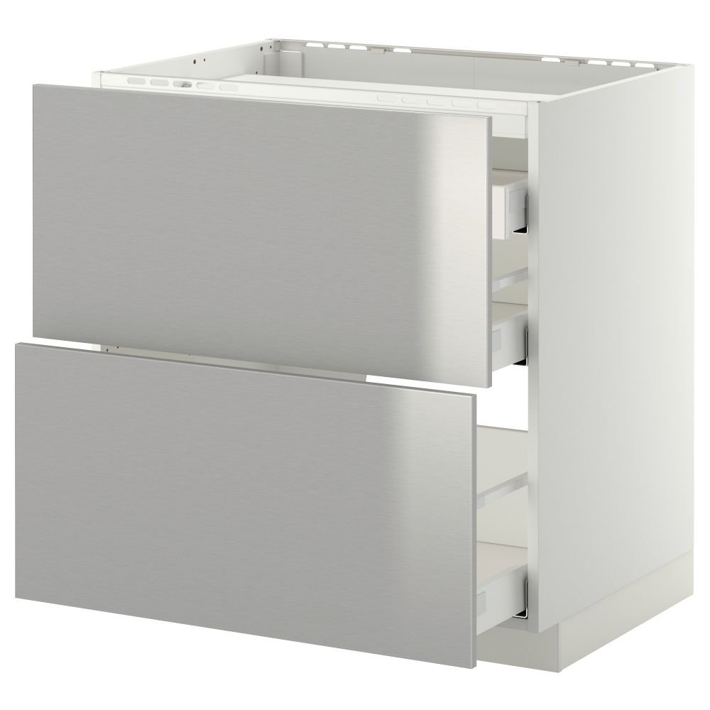 Напольный шкаф, 2 фронтальных панели, 3 ящика МЕТОД / МАКСИМЕРА, белый, Гревста нержавеющ сталь - схема-чертеж с размерами