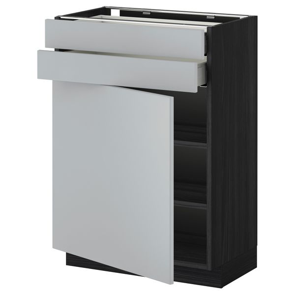 Напольный шкаф с дверцей, 2 ящиками МЕТОД / МАКСИМЕРА, черный, Веддинге серый - схема-чертеж с размерами