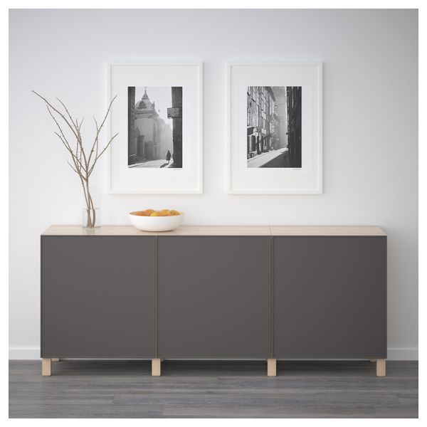 Комбинация для хранения с дверцами БЕСТО, под беленый дуб, Грундсвикен темно-серый (180x40x74 см) - фото 2