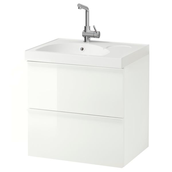 Шкаф для раковины с 2 ящиками ГОДМОРГОН / ЭДЕБОВИКЕН, глянцевый белый (60x49x64 см) - фото 1