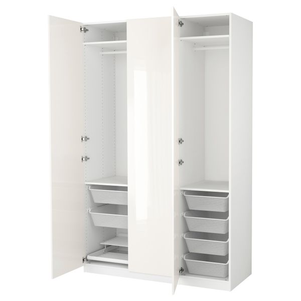 Гардероб, белый, Фардаль глянцевый/белый, 150x60x236 см IKEA ПАКС 792.488.33 - фото 1