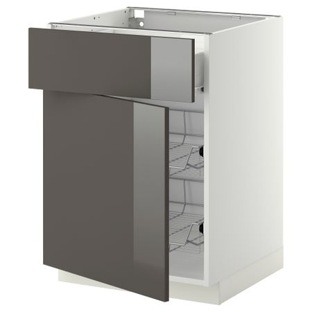 Напольный шкаф с проволочной корзиной, ящиком, дверью МЕТОД / ФОРВАРА, белый, Рингульт серый