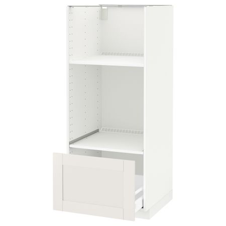 Высокий шкаф с ящиком для духовки/СВЧ МЕТОД / МАКСИМЕРА, белый, Сэведаль белый (60x60x140 см)