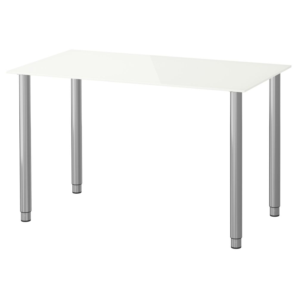 Стол ГЛАСХОЛЬМ / ОЛОВ, стекло белый, серебристый (99x52 см) - фото 1