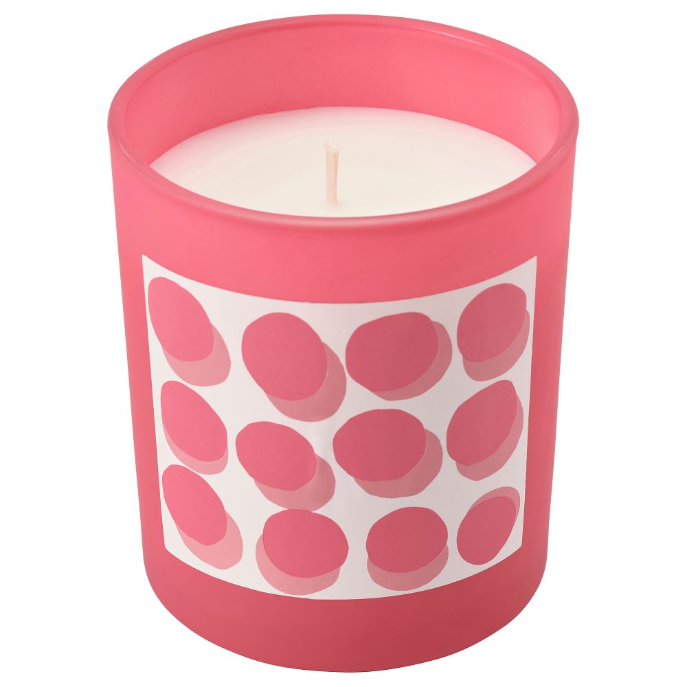 Ароматическая свеча в стакане, Клубника, ярко-розовый, 45 ч IKEA BLODBOK 105.826.63 - фото 1