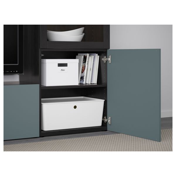 Шкаф для ТВ, комбинированный, стекляные дверцы БЕСТО, черно-коричневый, Вальвикен серо-бирюзовый, прозрачное стекло (240x40x128 - фото 3