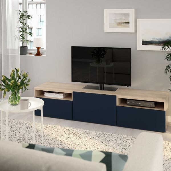 Тумба под ТВ, под беленый дуб, Нотвикен синий, 180x42x39 см IKEA БЕСТО 892.986.86 - фото 2