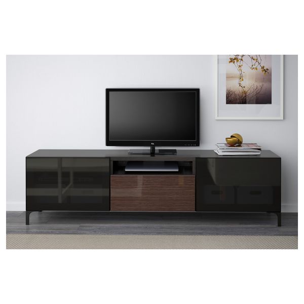 Тумба под ТВ БЕСТО, черно-коричневый, Сельсвикен глянцевый/коричневый дымчат стекло (180x40x48 см) - фото 2