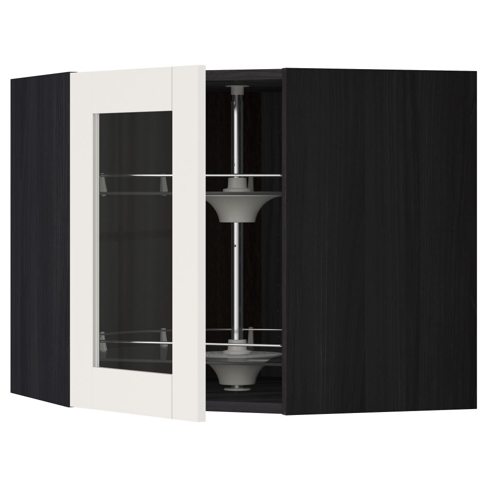 Угловой навесной шкаф с вращающающейся секцией, стеклянными дверцами МЕТОД, черный, Сэведаль белый - схема-чертеж с размерами