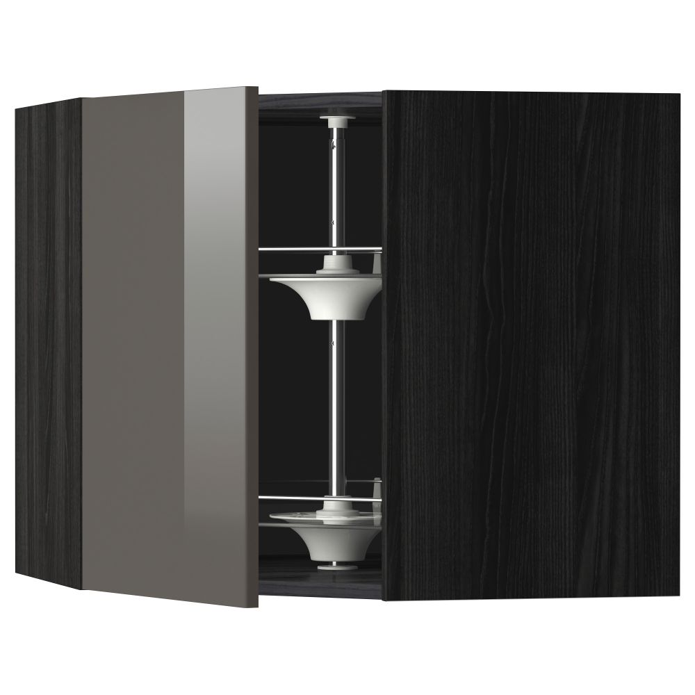 Угловой навесной шкаф с вращающейся секцией МЕТОД, черный, Рингульт серый - схема-чертеж с размерами