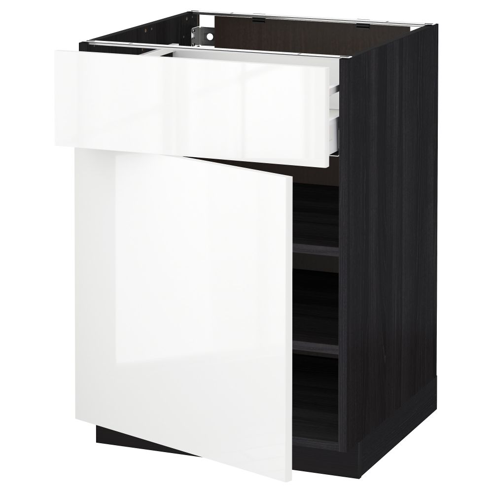 Напольный шкаф с ящиком, дверью МЕТОД / МАКСИМЕРА, черный, Рингульт белый - схема-чертеж с размерами
