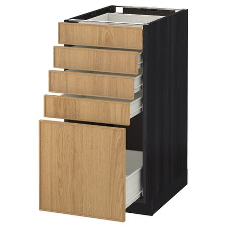 Напольный шкаф с 5 ящиками МЕТОД / ФОРВАРА, черный, Экестад дуб