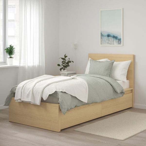 Каркас кровати + 2 кроватных ящика, дубовый шпон, беленый 90x200 см IKEA MALM МАЛЬМ 492.278.89 - фото 2