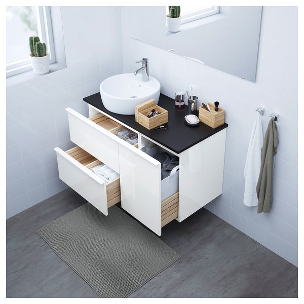 Шкаф с раковиной 45 см ГОДМОРГОН/ТОЛКЕН / ТОРНВИКЕН, глянцевый белый, антрацит (102x49x74 см) - схема-чертеж с размерами