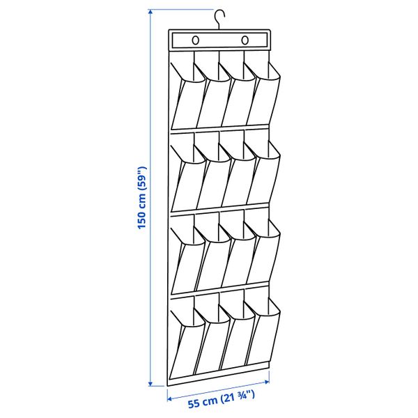 Подвесной модуль для обуви/16карманов, черный IKEA СКУББ 803.889.31 - схема-чертеж с размерами