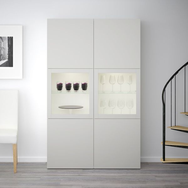 Комбинация для хранения + стеклянная дверц, белый, Лаппвикен светло-серый прозрачное стекло, 120x40x192 см IKEA БЕСТО 792.474.47 - фото 3