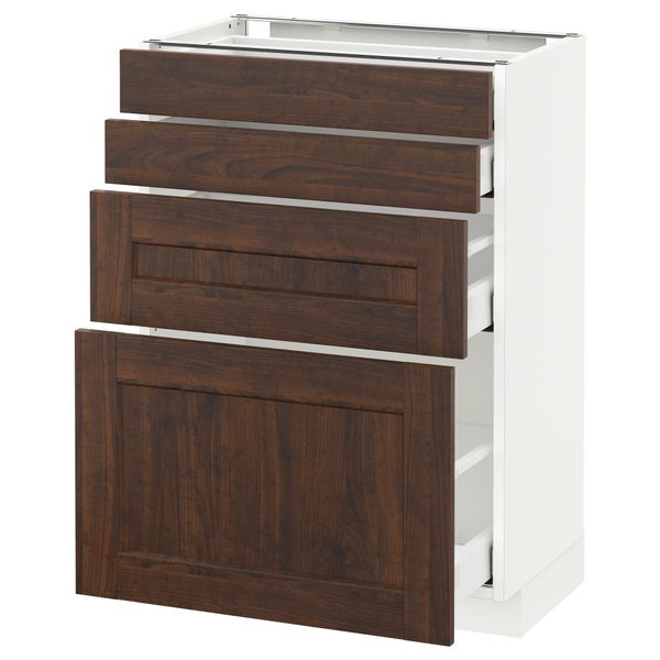 Напольный шкаф 4 фронтальных панели, 4 ящика МЕТОД / МАКСИМЕРА, белый, Эдсерум коричневый - схема-чертеж с размерами