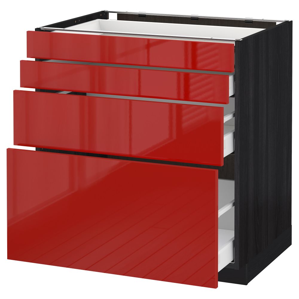 Напольный шкаф 4 фронтальных панели, 4 ящика МЕТОД / МАКСИМЕРА, черный, Рингульт красный - схема-чертеж с размерами