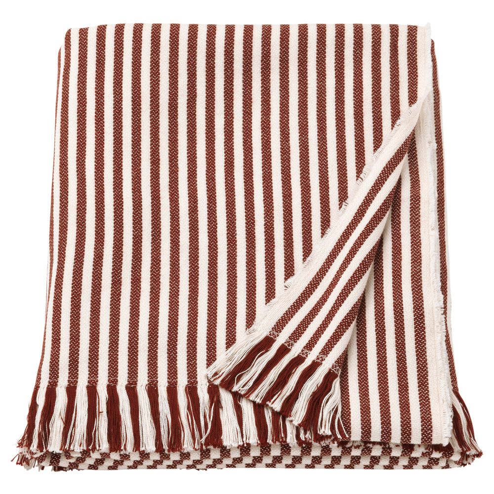 Плед ТУВАЛИ, в полоску белый, красно-коричневый (120x180 см) - фото 1