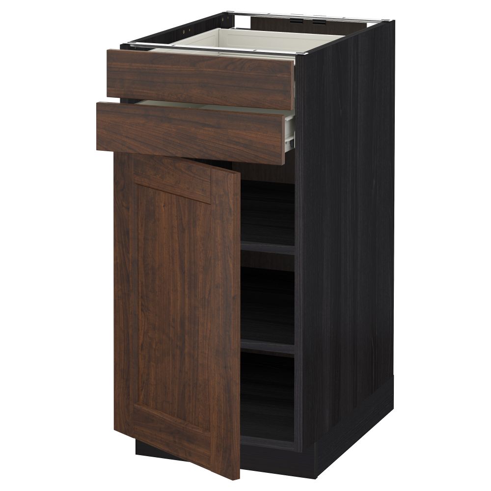 Напольный шкаф с дверцей, 2 ящиками МЕТОД / ФОРВАРА, черный, Эдсерум коричневый - схема-чертеж с размерами