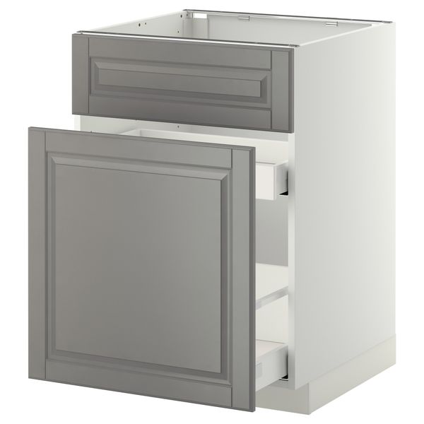Напольный шкаф под мойку, сорт муcора, 1 дверца, 2 ящика МЕТОД / МАКСИМЕРА, белый, Будбин серый (60x60 см) - схема-чертеж с размерами