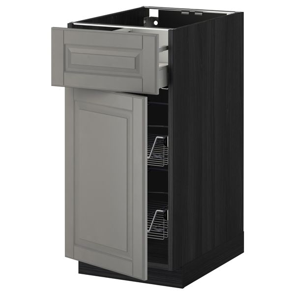 Напольный шкаф с проволочной корзиной, ящиком, дверью МЕТОД / МАКСИМЕРА, черный, Будбин серый - схема-чертеж с размерами