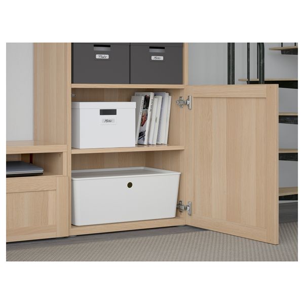 Шкаф для ТВ, комбинированный, стекляные дверцы БЕСТО, Ханвикен, Синдвик под беленый дуб, прозрачное стелко (300x40x192 см) - фото 3