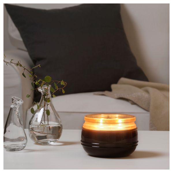 Ароматическая свеча в стакане, 2 фитиля ЛУГГА, Рождественская выпечка, коричневый (10 см) - схема-чертеж с размерами